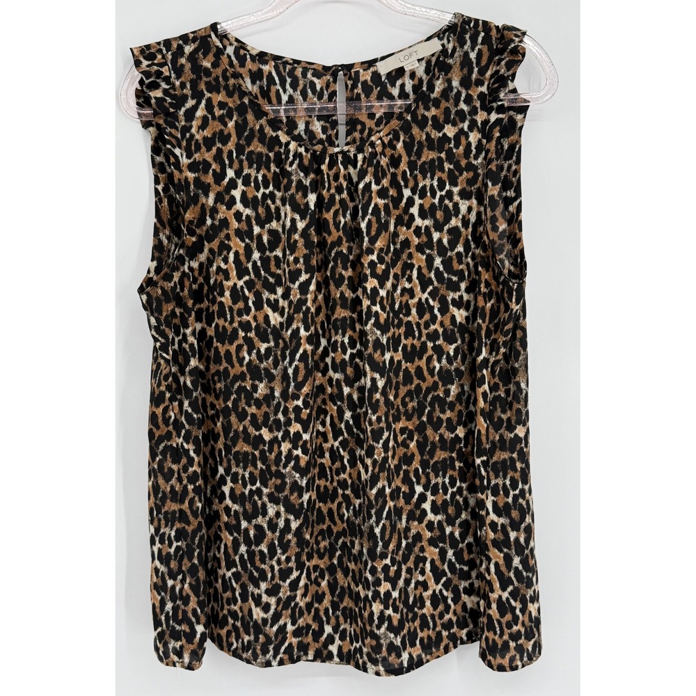 Loft Womens Leopard Print Sleeveless Ruffle Blouse Animal‎ Print Sz XL